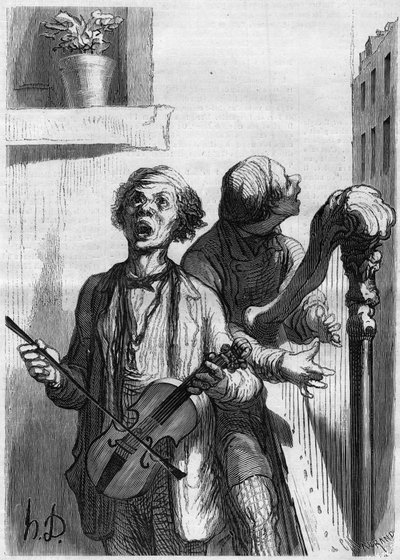 Cantanti di strada. Caricatura di Honoré Daumier (1808-1879). Incisione in 