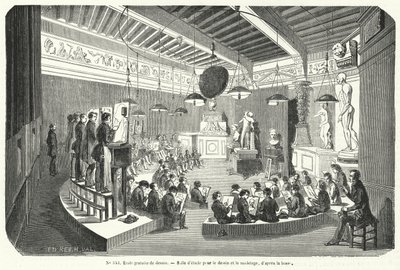Studenti in una classe in una scuola gratuita di disegno, Francia da French School