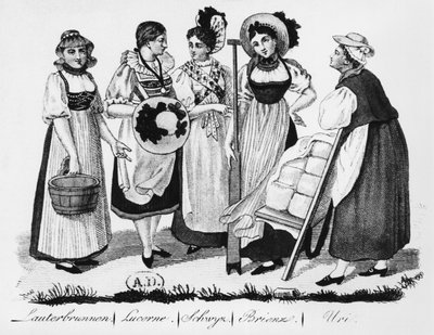 Donne svizzere in costume tradizionale da French School