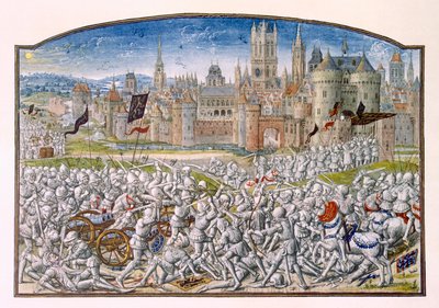 Vittoria degli abitanti di Gand guidati da Philipp van Artevelde davanti a Bruges nel 1381, da Cronaca di Froissart, 1472 da French School