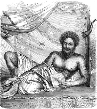 Thakombau, Re delle Isole Viti (Fiji), Oceano Pacifico. Incisione 1885 da French School