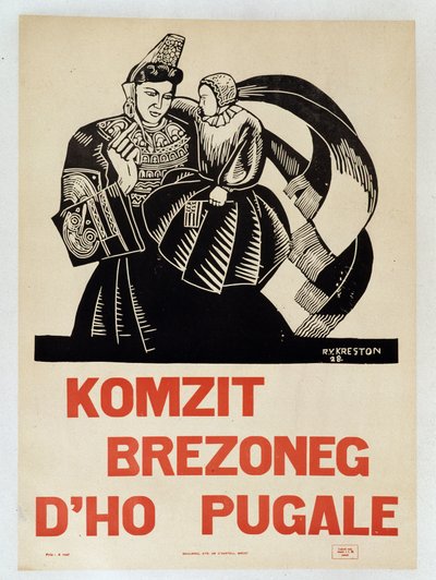 Parla bretone ai tuoi figli - Poster di propaganda in bretone che incoraggia i bretoni a preservare la loro lingua regionale da French School