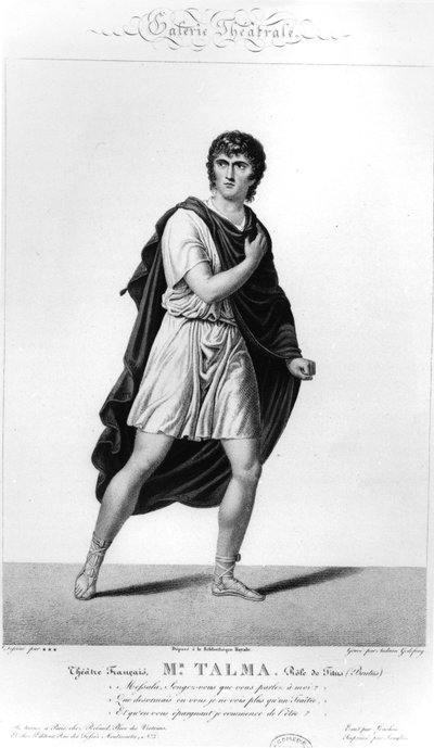 Talma in costume romano come Tito in una produzione a Parigi nel 1793 della tragedia di Voltaire, Bruto, 1812 da French School
