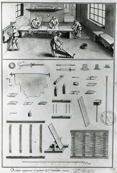 Conciatori, dalle Descrizioni di arti e mestieri di Denis Diderot (1713-84), pubblicato c.1770 (foto in bianco e nero) da French School
