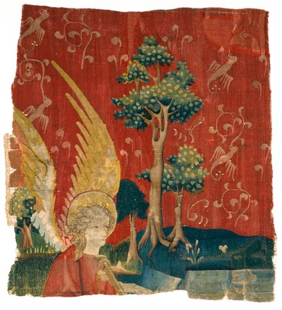 Frammento di arazzo raffigurante un angelo in un paesaggio, dall