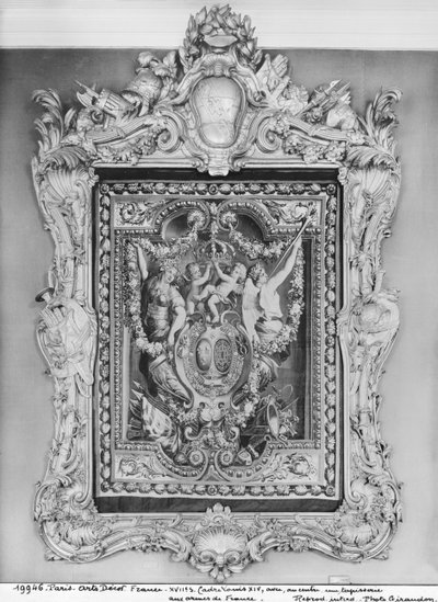 Arazzo dello stemma della Famiglia Reale Francese con una cornice di Luigi XIV da French School
