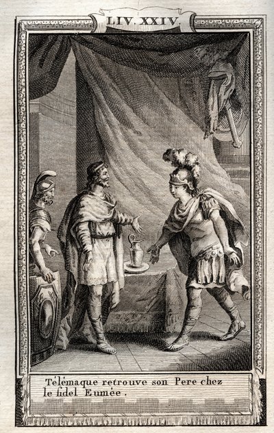 Telemaco trova Ulisse - incisione del 1798 di Monnet in "Les Aventures de Telemaque, fils d