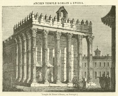 Tempio di Diana a Evora, in Portogallo (incisione) da French School