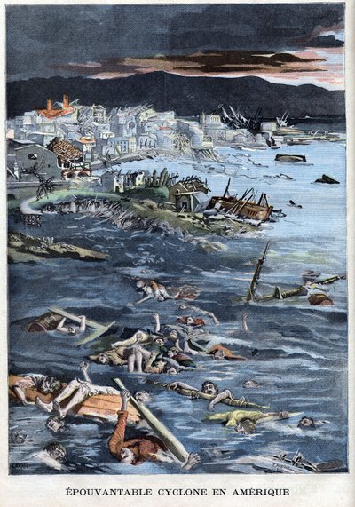 Terribile ciclone a Galveston, Texas, America nel 1900 - in "Le Petit Parisien" da French School