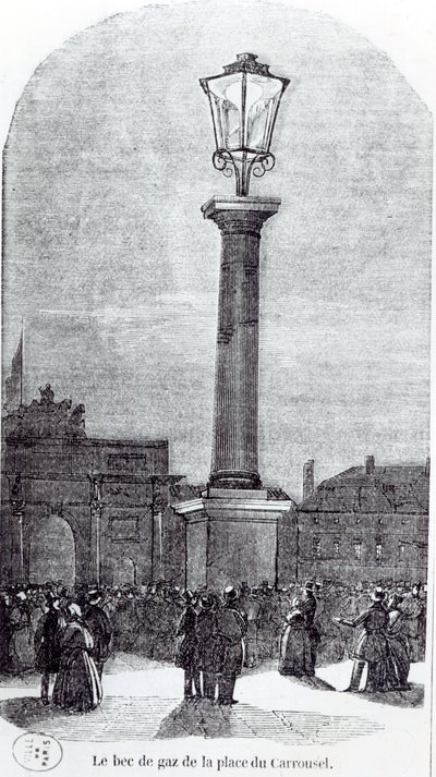 Il primo lampione a gas a Parigi a Place du Carrousel nel 1818 da French School