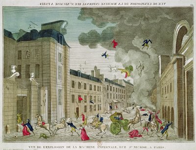 Il tentato assassinio di Napoleone Bonaparte sulla Rue Saint-Nicaise, Parigi, 24 dicembre 1800 da French School