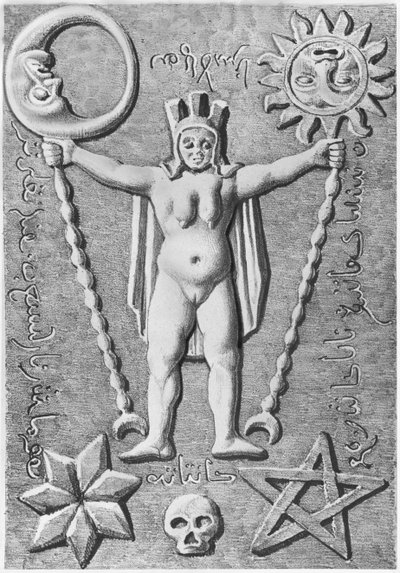 Il Baphomet dei Templari, copia di un sarcofago di pietra trovato a Essarois (Borgogna) da French School
