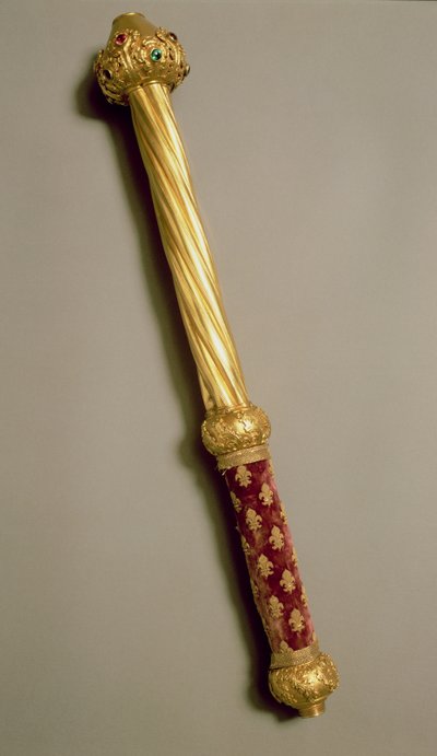 Il bastone di Guillaume de Roquemont, 1384 (oro, vermeil, velluto e pietre preziose) da French School