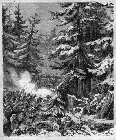 La Battaglia di Hohenlinden (vicino a Monaco, Germania) il 12 Frimaio, IX (3 dicembre 1800) tra le truppe francesi del generale Jean Victor Moreau e le forze austriache e bavaresi comandate dall