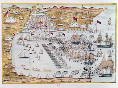 Il bombardamento di Algeri da parte delle flotte anglo-olandesi il 27 agosto 1816 da French School