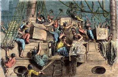 Il Boston Tea Party, 6 dicembre 1773 da French School