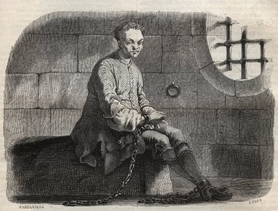 Il brigante Louis Dominique Garthausen detto Cartouche (1693-1721) in prigione - Incisione in 