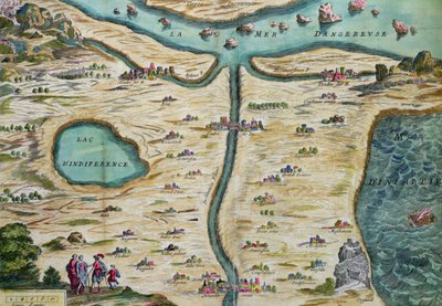 La Carte du Tendre, una mappa di un paese immaginario, dal volume II di Clélie scritto da Mademoiselle de Scudéry, inciso da François Chauveau (1613-76), 1656 da French School