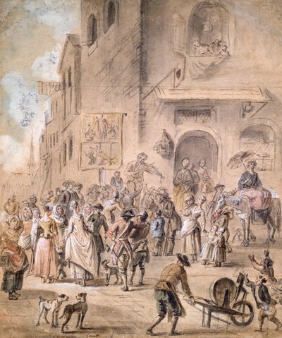 Il ciarlatano, 1774 (penna e inchiostro e acquerello su carta) da French School