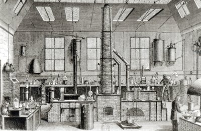Il laboratorio di chimica di una scuola a Parigi, da Almanach du Magasin Pittoresque, 1870 da French School