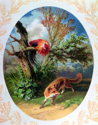 Il Gallo e la Volpe, illustrazione dalla favola di Jean de la Fontaine c.1860-80 da French School