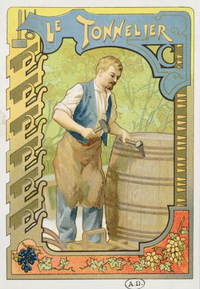 Il bottaio, illustrazione da un libro sui mestieri, c.1899 da French School