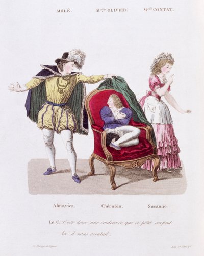 Il Conte scopre Cherubino, Atto I Scena 9 da Le Nozze di Figaro di Pierre Augustin Caron de Beaumarchais (1732-99) da French School
