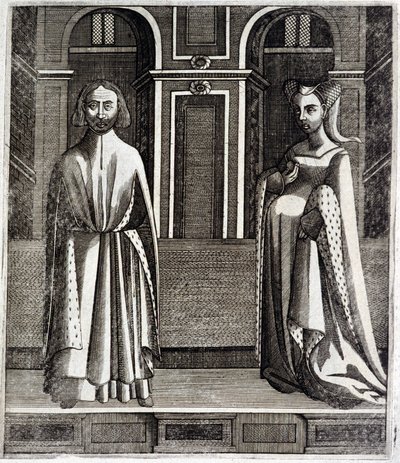 Il conte di Poitiers e Tolosa Alfonso (1220-1271) e sua moglie Giovanna (figlia di Raimondo VII) (1220-1271) - in "Histoire des comtes de Toulouse" di Guillaume de Catel, Tolosa da French School