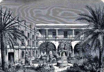 Il Cortile del Museo del Messico, da Le Antiche Città del Nuovo Mondo, di Claude-Joseph-Desire Charnay, pub. 1887 da French School