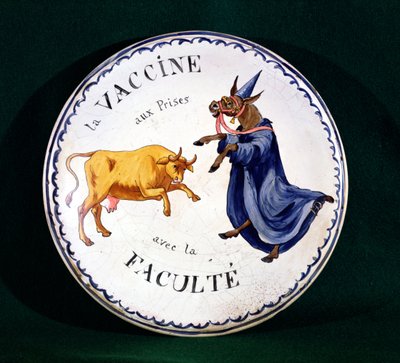 Il vaiolo bovino in battaglia con la professione medica, c.1800 (ceramica smaltata) da French School