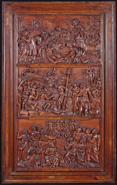 Il Credo, Pannello II: Discesa dalla Croce, Sepoltura, Resurrezione e Discesa nel Limbo e Ascensione, 1587 da French School
