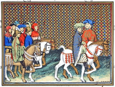 I duchi di Exeter e Surrey inviati da Riccardo II dal castello di Conway a Chester per trattare con il duca di Lancaster, copia facsimile da Le Prinse et Mort du Roy Richart di Jean Creton, ristampa XIX secolo da French School