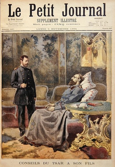 Lo Zar morente Alessandro III dà consigli a suo figlio lo Zarevic Nicola da French School