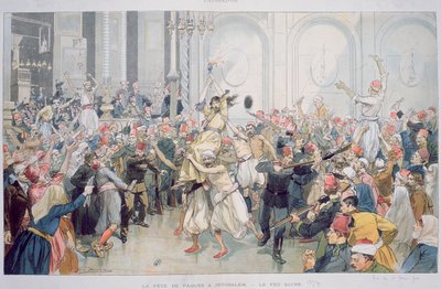 La processione pasquale del fuoco sacro a Gerusalemme, 1895 da French School