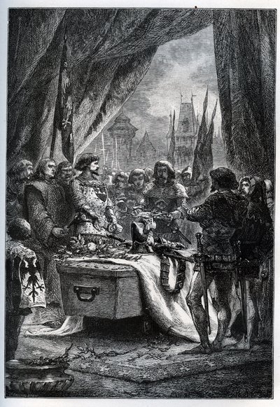 Il governatore inglese di Chateauneuf de Randon si arrese e venne a deporre le chiavi della piazza sulla bara di Bertrand du Guesclin (1320-1380), il 13 luglio 1380 davanti al quale la città era assediata da French School