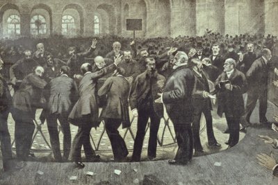 La famosa Corbeille alla Borsa di Parigi, c.1885 da French School