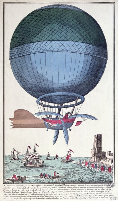 La prima traversata aerea del Canale della Manica di Jean Pierre Francois Blanchard e John Jeffries, 1785 da French School