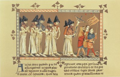 I flagellanti a Doornik nel 1349, copia di una miniatura dalla Cronaca di Aegidius Li Muisis da French School