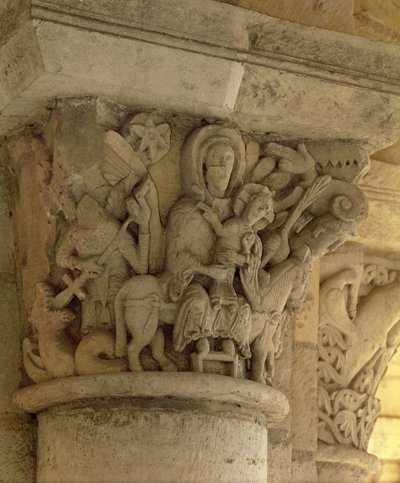 La fuga in Egitto, rilievo del capitello della colonna dalla chiesa dell