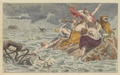 Il diluvio (litografia a colori) da French School