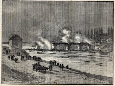 La guerra franco-prussiana - La difesa di Parigi - Incendio del ponte di Asnieres durante l