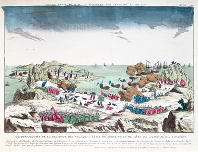 Il raid francese su St. John a Terranova il 2 giugno 1762 sotto il comando del Cavaliere du Ternay, fine del XVIII secolo da French School