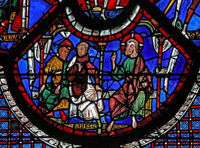 La finestra del Buon Samaritano: Cristo racconta la parabola del Buon Samaritano da French School