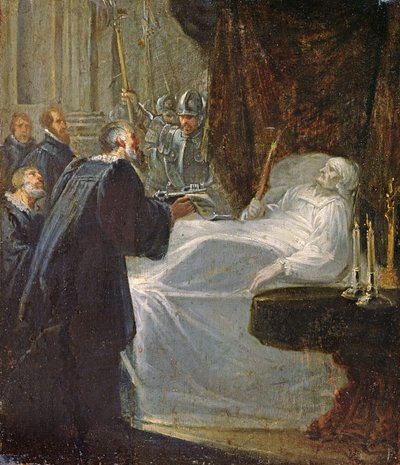 Il governatore di Chateauneuf-de-Randon in Gevaudan consegna le chiavi della città a Bertrand du Guesclin alla sua morte nel 1380 da French School