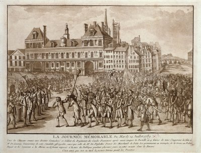 Le teste di Launay e Flesselles portate in processione davanti all