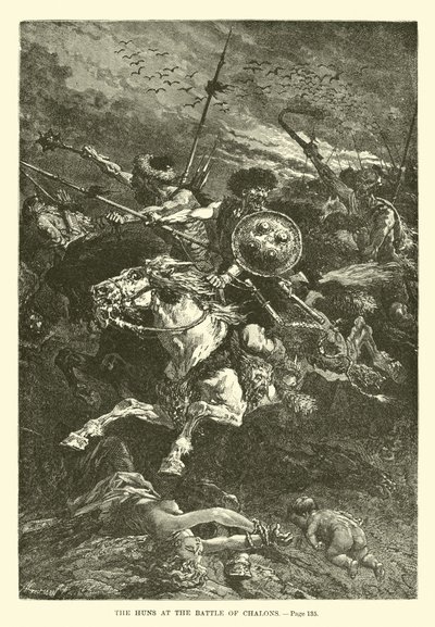 Gli Unni alla Battaglia di Chalons da French School