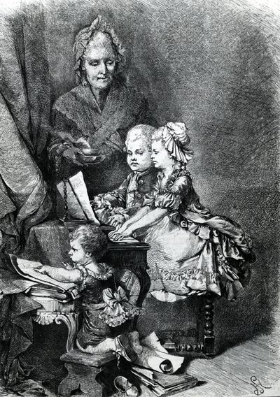 Il giovane Mozart che suona il pianoforte da French School