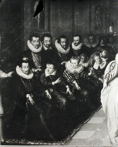 Il Ballo Joyeuse, dato al Louvre in occasione del matrimonio di Anne Duca di Joyeuse (1561-87) con Margherita di Vaudemont il 24 settembre 1581, c.1582 (dettaglio) da French School