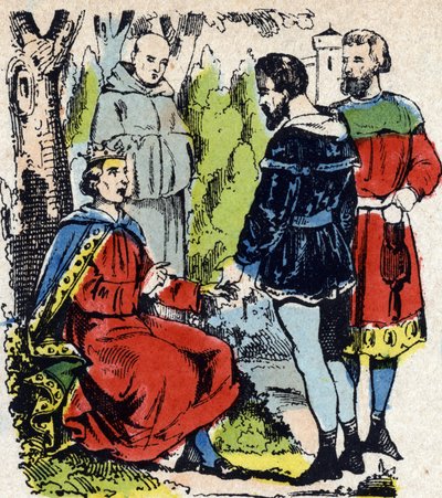 Il re di Francia Luigi IX detto San Luigi (1214-1270) rende giustizia sotto una quercia a Vincennes da French School