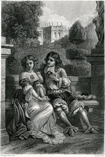 Il re di Francia Luigi XIV in compagnia galante di Mademoiselle de la Vallière da French School